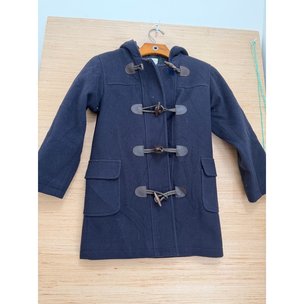 Talbots Kids Navy Blue 100% Wool Hooded Duffle Toggle Coat Size 8